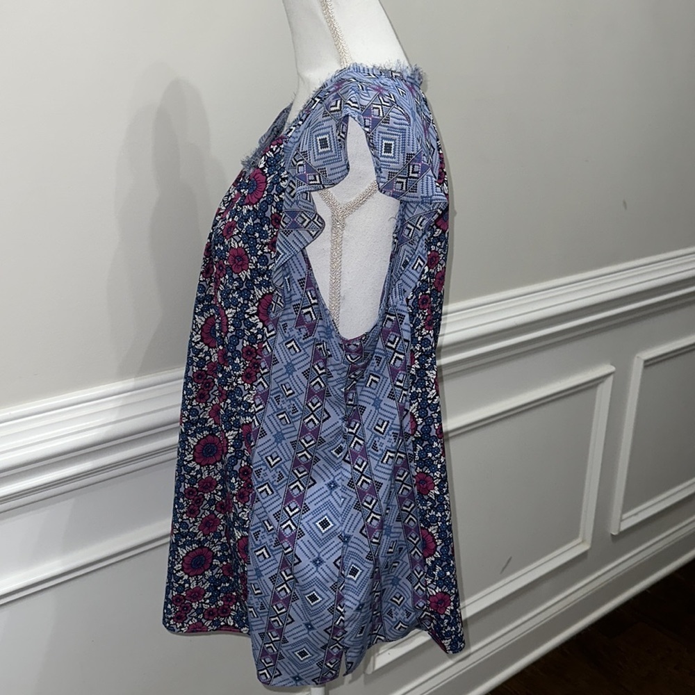 Motherhood Maternity Floral Cap Sleeves Fringe Neck Multi Print Top sz XL - Picture 3 of 6